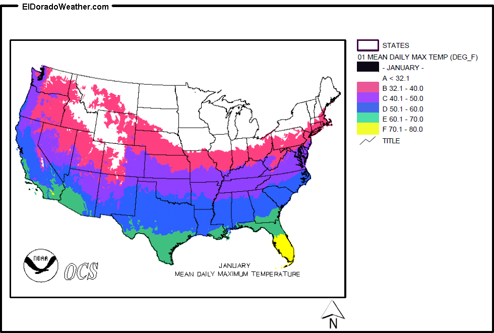United States January Yearly Annual Mean Daily Maximum Temperature